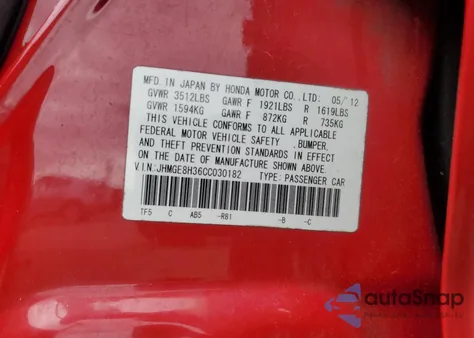 2012 Honda Fit from USA, damaged, VIN JHMGE8H36CC030182